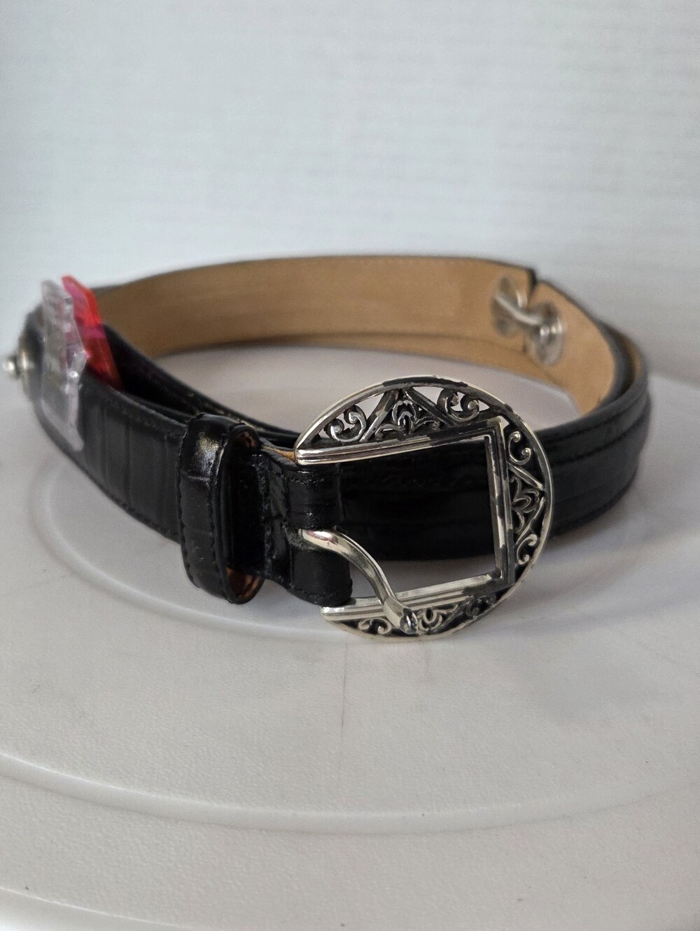 Brighton Women's Black Leather Metal Jointed Belt Size 36